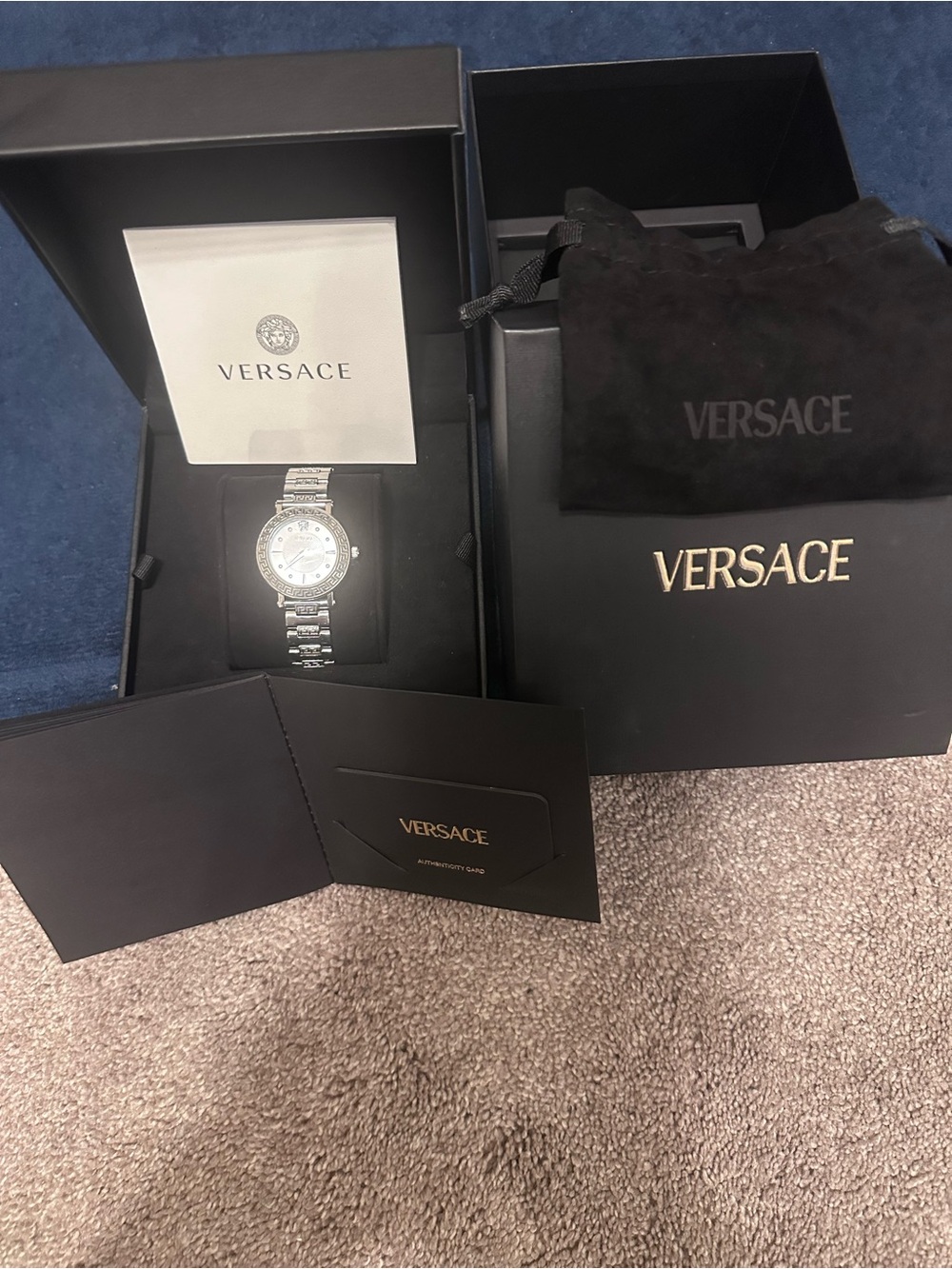 Versace Silver Crystal-Accented Bracelet Watch